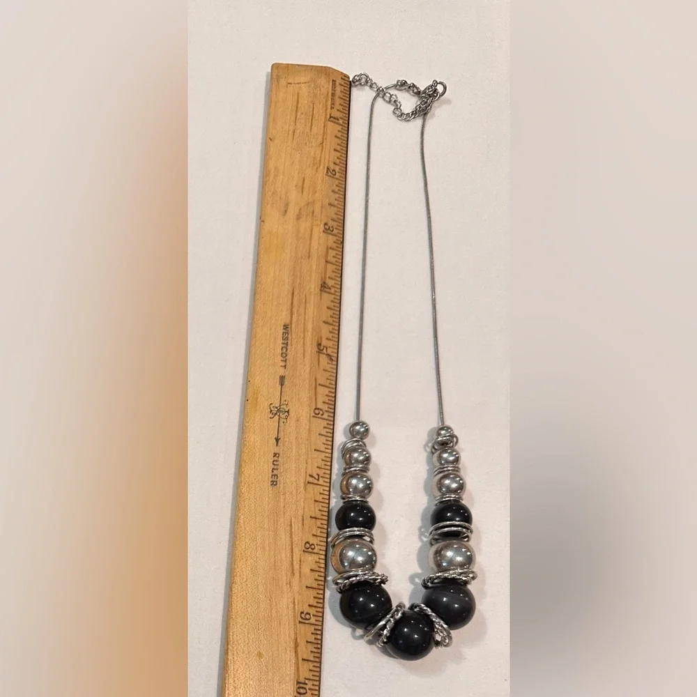 Silver & Black Ball & Disc Necklace